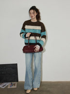 Lofi choose Soft Oversized Commuter Colorblock Knit Pullover Women Crew Neck Sweaters