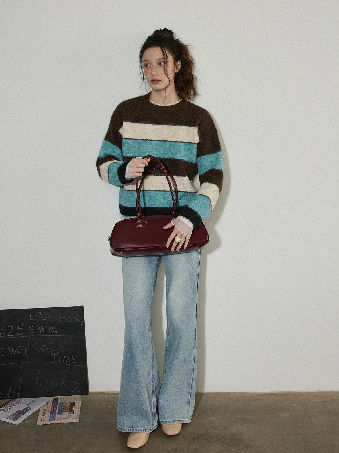 Lofi choose Soft Oversized Commuter Colorblock Knit Pullover Women Crew Neck Sweaters