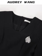 audreyyang Slim Waist Fitted Crew Neck Polyester Women Black Gray Long Sleeve Crop Tops