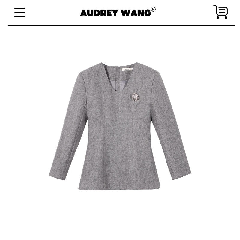 audreyyang_Slim_Waist_Fitted_Crew_Neck_Polyester_Women_Black_Gray_Long_Sleeve_Crop_Tops_MISSTT