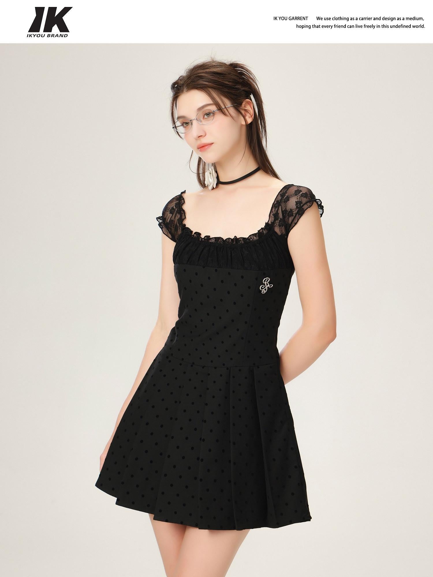 ikyou Waist Defining Lace Minimalist Off Shoulder A Line Black Midi Dresses