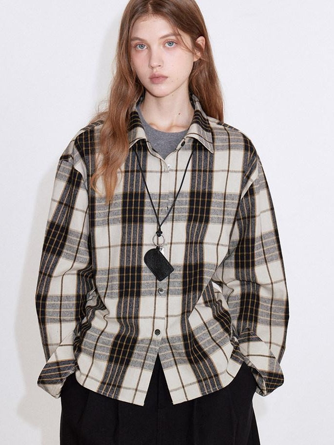 fano Adjustable Cotton Plaid Loose Turndown Collar Long Sleeve Young Women Shirts