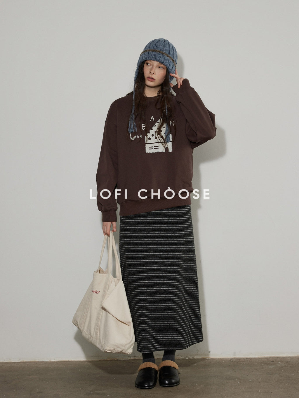 Lofi choose Fleece Lined Cotton Loose Fit Crewneck Pullover Commuter Sweatshirt