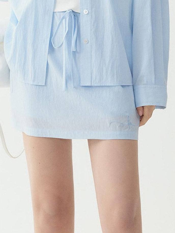 fano Breathable Lyocell Korean Oversized Collared Long Sleeve Women Blue Shirts