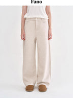 fano Soft Knit Polyester Beige Natural Waist Casual Wide Leg Women Sweatpants