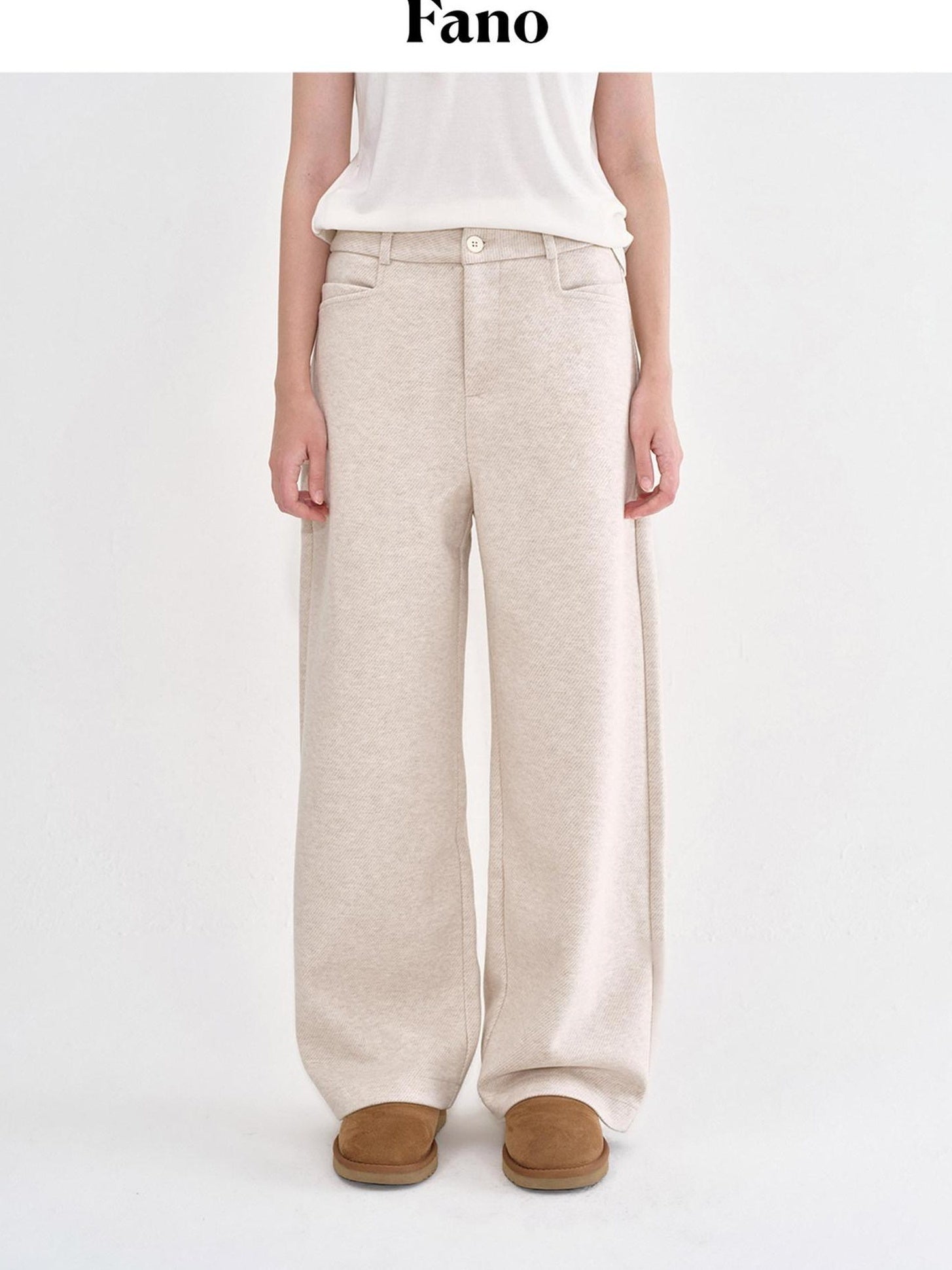 fano Soft Knit Polyester Beige Natural Waist Casual Wide Leg Women Sweatpants