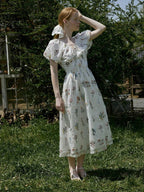 fano Lyocell Embroidered High Waist Puff Sleeve Aline Square Neck Party Maxi Dresses