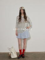 Lofi choose Polyester Blend Colorblock Blue Stripe Relaxed Crew Neck Long Sleeve T-Shirts