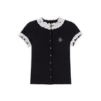ikyou_Cotton_Stretch_Slim_Polka_Dot_Ruffle_Women_Short_Sleeve_Buttoned_Knit_Cardigans_MISSTT