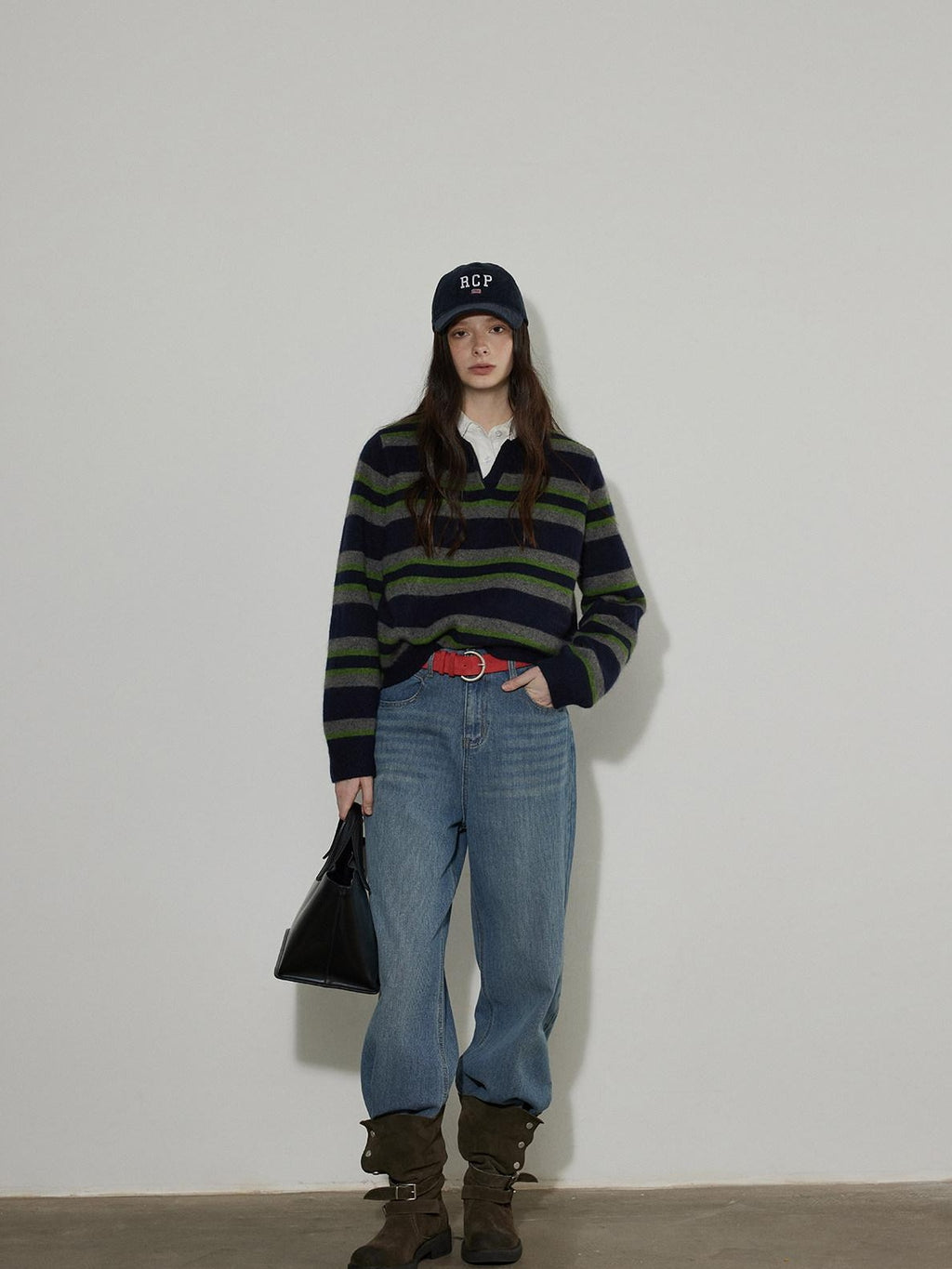 Lofi choose Soft Knitted Pullover Commuter Oversized Polo Collar Striped Women Sweaters