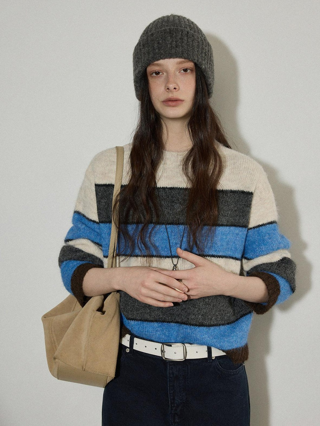 Lofi choose Soft Oversized Commuter Colorblock Knit Pullover Women Crew Neck Sweaters