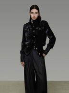 unspoken Tailored Slim Minimalist Commuter Stand Collar Women Black Short Coat