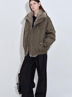 fano High Fill White Duck Down Warm Straight Fur Collar Women Army Green Down Jackets