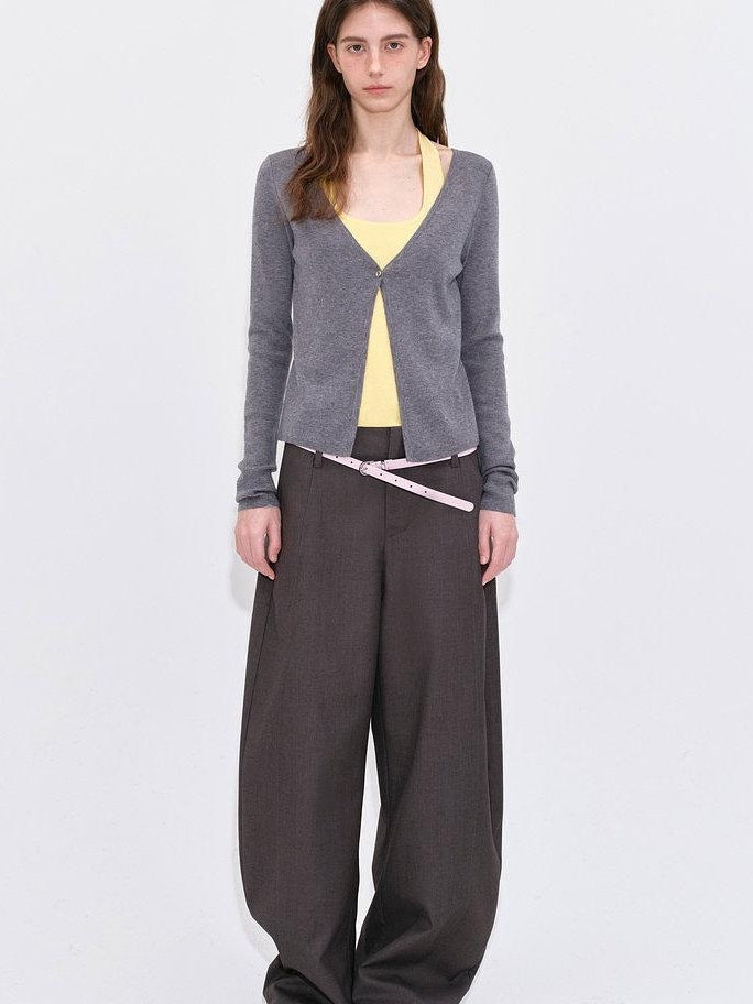 fano Soft Breathable Korean V-neck Slim Faux Layered Colorblock Cardigans