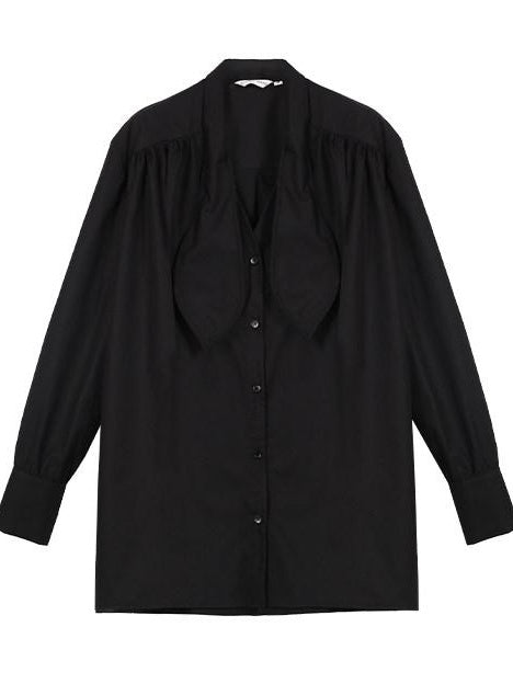 audreyyang Slimming Pleated Loose Longline Button Front Long Sleeve Women Blouses