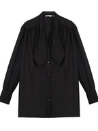 audreyyang Slimming Pleated Loose Longline Button Front Long Sleeve Women Blouses