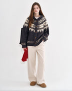 fano Cozy Hooded Jacquard Loose Fit Casual Long Sleeve Knit For Young Women Cardigans