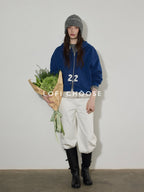 Lofi choose Hooded Zip Front Relaxed Fit Office Women Deep Purple Blue Cropped Jackets