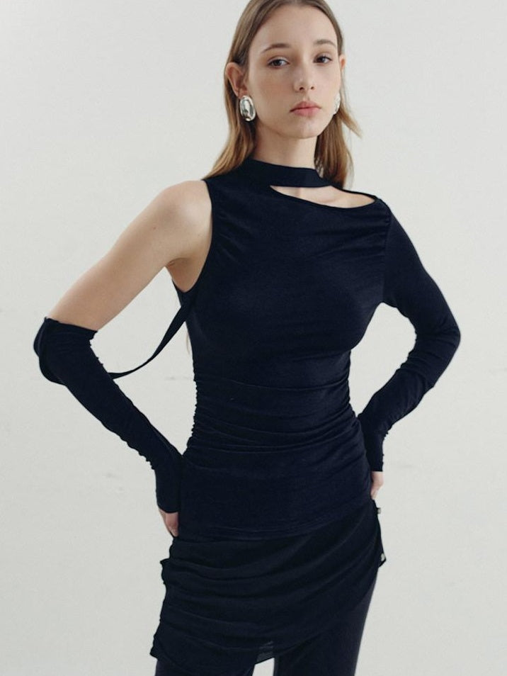 someone sometimes Viscose Cotton Blend Cutout Slim Fit Casual Women Asymmetric Neck Knit Sweaters