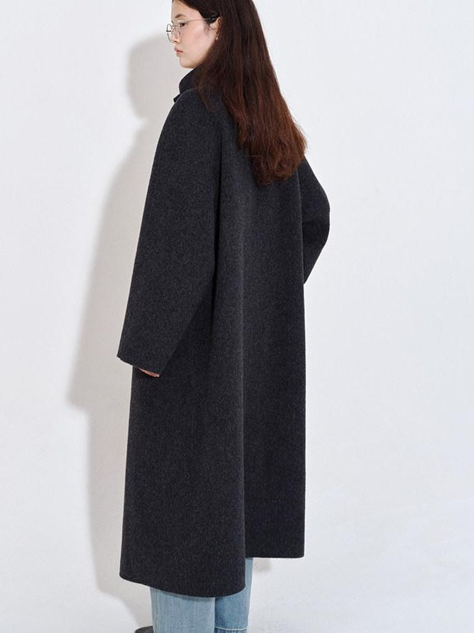 fano Pure Wool Single Breasted Lapel Midlength Straight Korean Women Gray Wool Coats