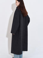 fano Pure Wool Single Breasted Lapel Midlength Straight Korean Women Gray Wool Coats