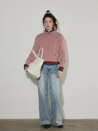 Lofi choose Acrylic Cotton Soft Striped Loose Fit Pullover Commuter Style Women Sweaters