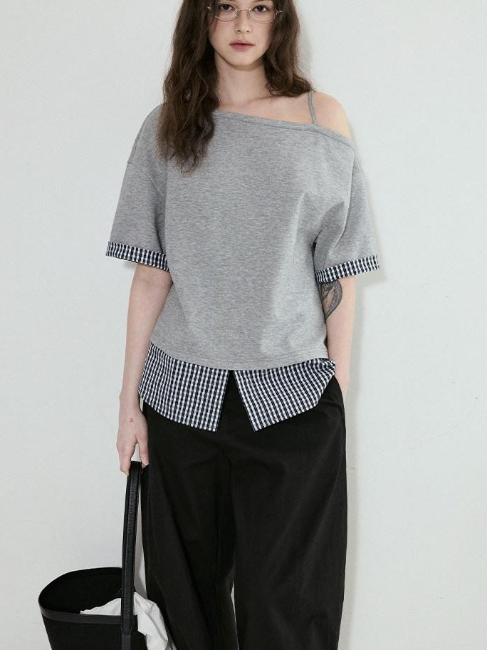 fano Cotton Blend Loose Korean Women Half Sleeve Bardot Off Shoulder Crop Tops