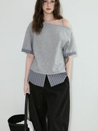 fano Cotton Blend Loose Korean Women Half Sleeve Bardot Off Shoulder Crop Tops