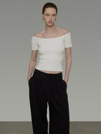 unspoken Minimalist Slim Fit Cotton Short Sleeve Women Off Shoulder Crop Tops