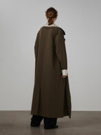 unspoken Single Breasted Straight Fit Commuter Artistic Women Dark Grey Green Long Coats