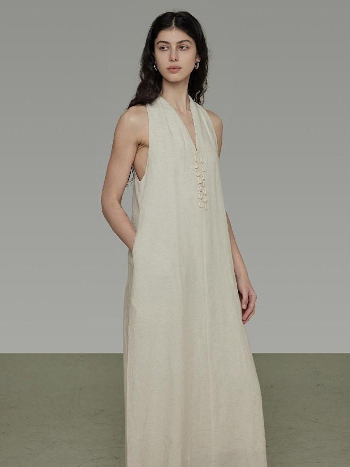 unspoken Soft Tencel Blend Minimal Halter Vneck Aline Relaxed Waist Maxi Dresses