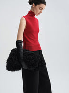 audreyyang Soft 100 Percent Wool High Neck Fitted Women Off Shoulder Crop Tops