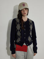 Lofi choose Soft Midweight British Argyle Contrast Button Women Knitwear Cardigans