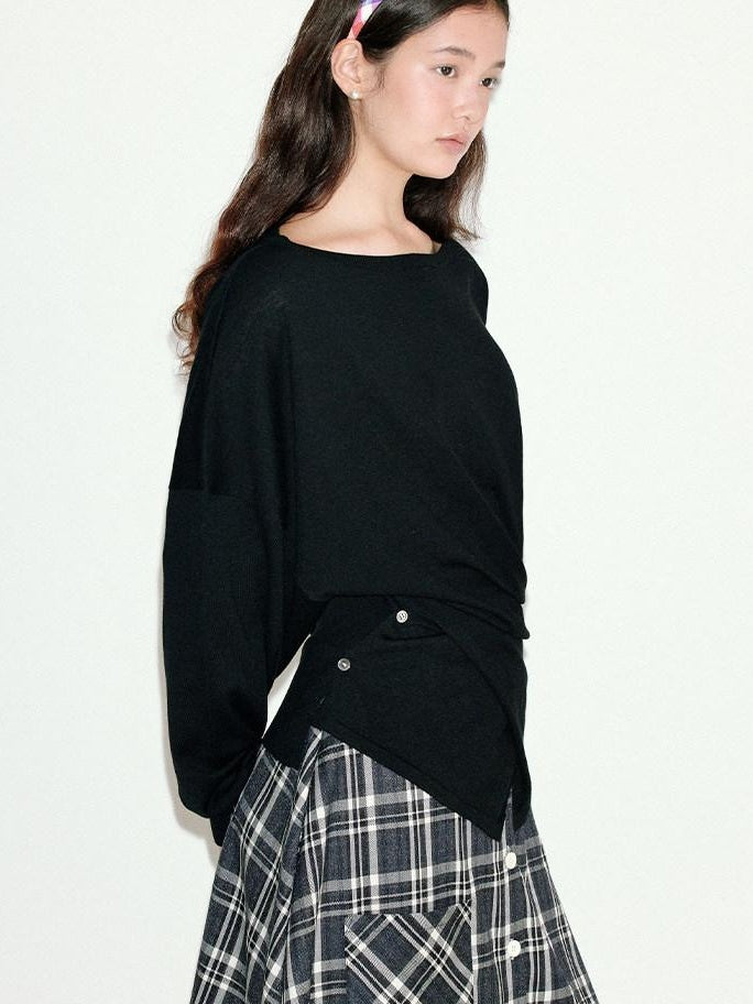 fano Soft Wool Blend Relaxed Loose Batwing Boat Neck Womens Knit Sweaters