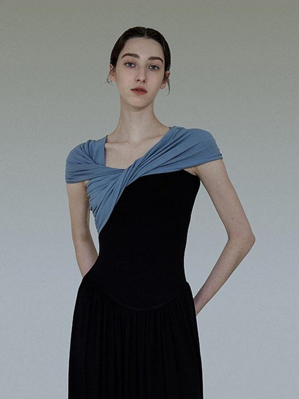 unspoken High Waist Colorblock V-neck A Line Viscose Knit Casual Women Maxi Dresses