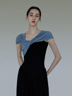 unspoken High Waist Colorblock V-neck A Line Viscose Knit Casual Women Maxi Dresses