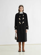 fano Toggle Pocket Minimal Commuter Midlength Women Polyester Blend Long Coats