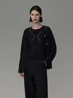 unspoken Soft Fine Knit Two Piece Minimalist Women Black Layered Knitwear Cardigans