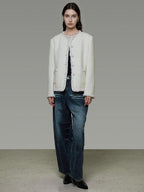 unspoken Wool Blend Minimal Commuter Relaxed Fit 3D Tailored Cropped Jackets