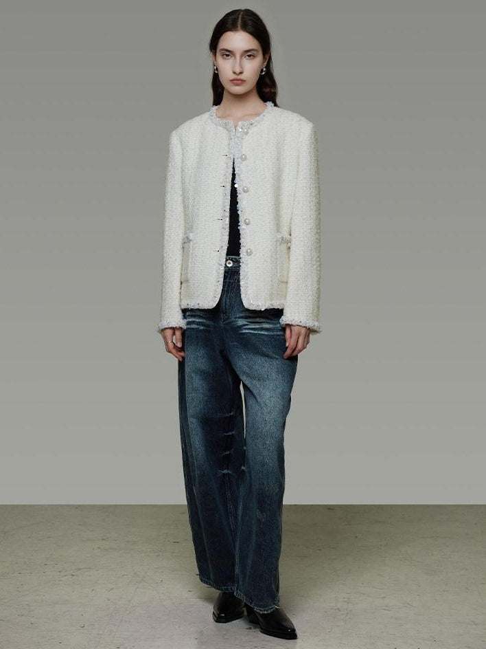unspoken Wool Blend Minimal Commuter Relaxed Fit 3D Tailored Cropped Jackets