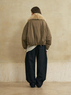 someonesometimes Cozy Commuter Cotton Blend Relaxed Short Collar Gray Brown Olive Puffer Jackets