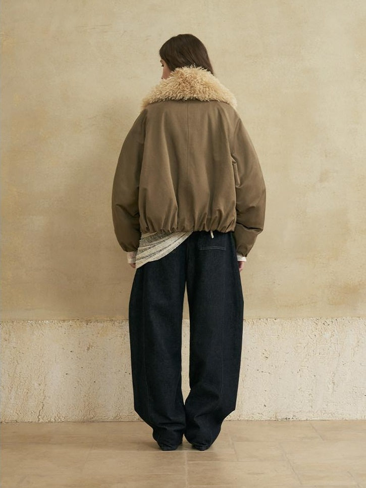 someonesometimes Cozy Commuter Cotton Blend Relaxed Short Collar Gray Brown Olive Puffer Jackets