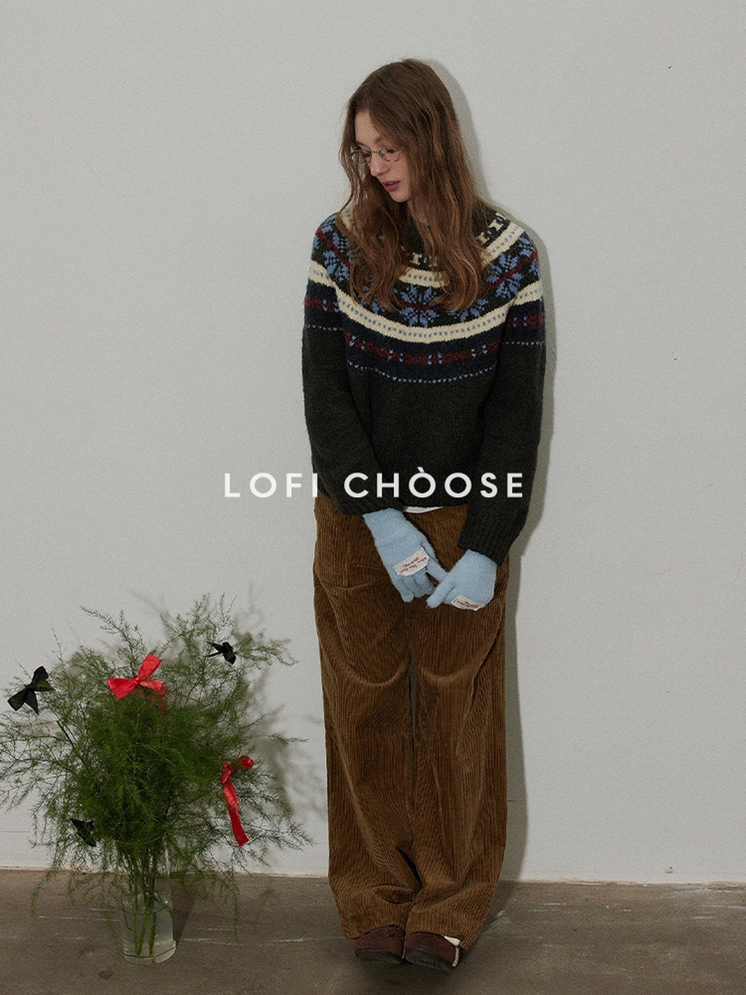 Lofi choose Cozy Soft Pullover Commuter Loose Fit Crew Neck Long Sleeve Knit Sweaters