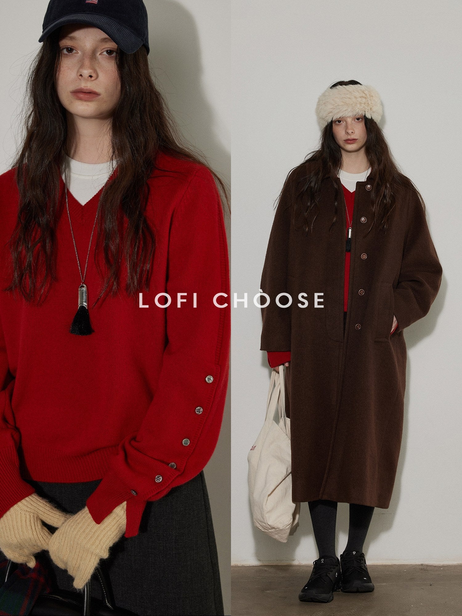 Lofi choose Cozy Thick V-neck Loose Fit Office Pullover Knit Long Sleeve Sweaters