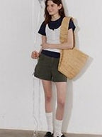 Lofi choose High Waist Distressed Loose Fit Women Zip Washed Green Mid-Length Shorts
