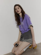 Lofi choose High Waist Relaxed Fit Women Office Commuter Black Apricot Striped Mini Shorts