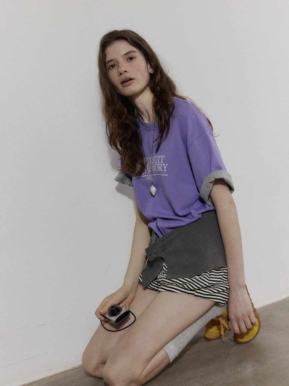 Lofi choose High Waist Relaxed Fit Women Office Commuter Black Apricot Striped Mini Shorts