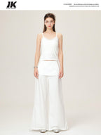 ikyou Lace Trim Slim Fit Spaghetti Strap Office Daily Stretch White Camisoles