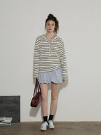 Lofi choose Embroidered Striped Loose Commuter Drop Shoulder For Women Long Sleeve T-Shirts