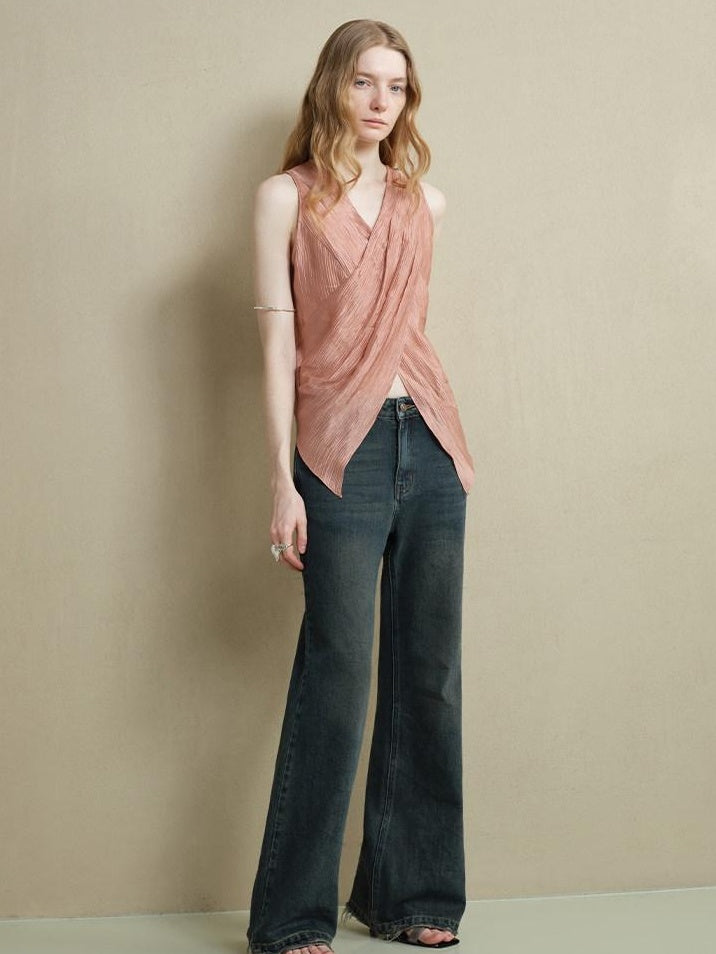 someonesometimes Ribbed Patchwork Zip Front Commuter Strappy Loose Fit Women Tank Tops